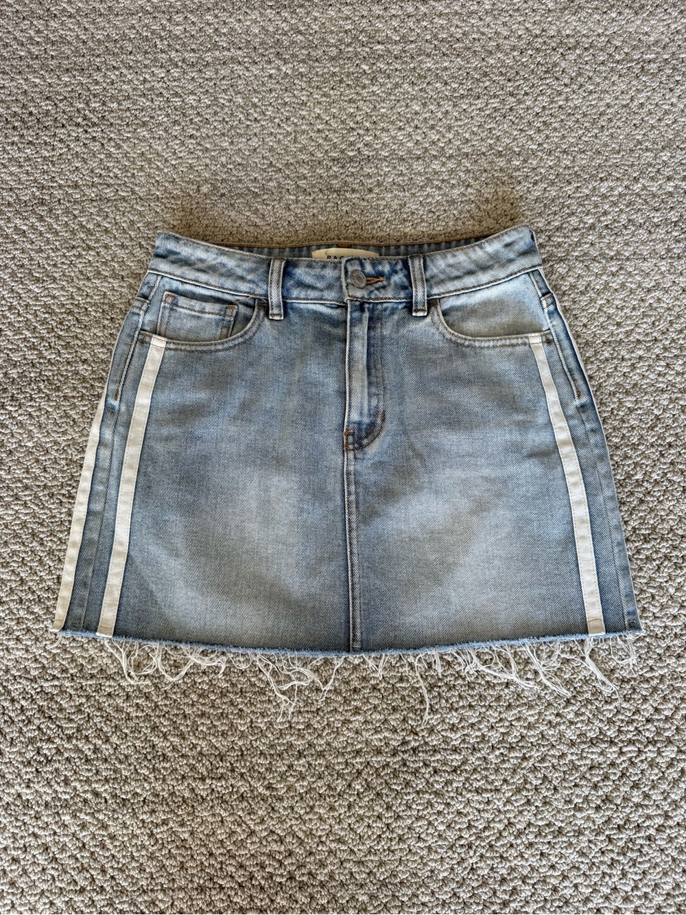 PacSun Light Blue Denim Mini Skirt with White Side Stripes